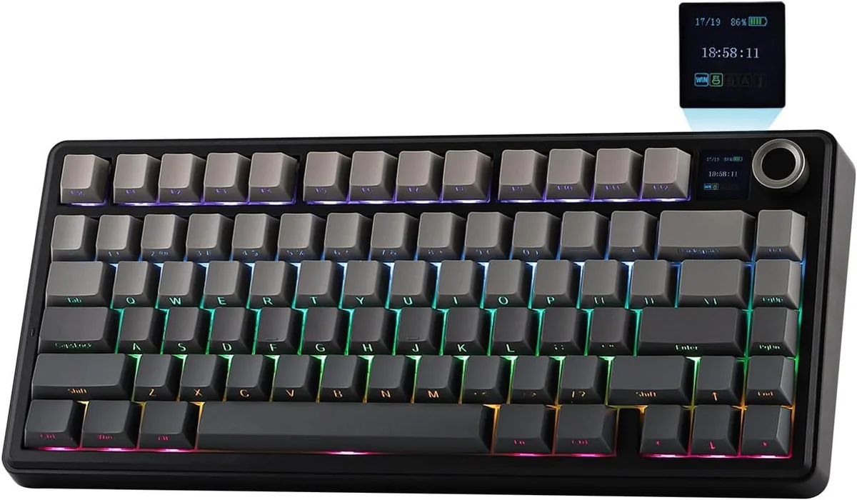 Black gradient 75 percent keyboard with TFT screen and volume knob