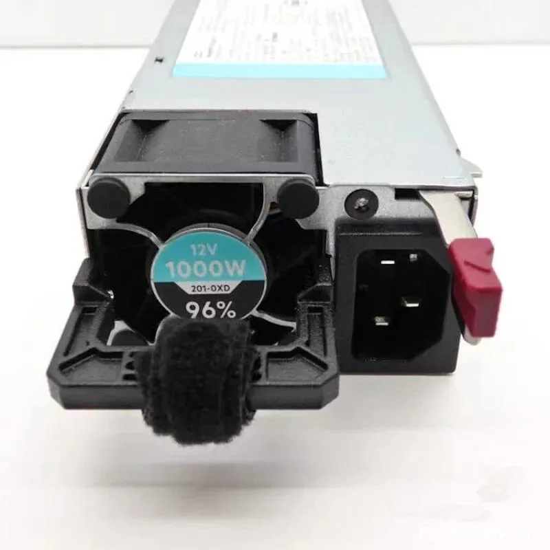 Black rectangular ATX power supply unit with gold certification badge and fan grille visible