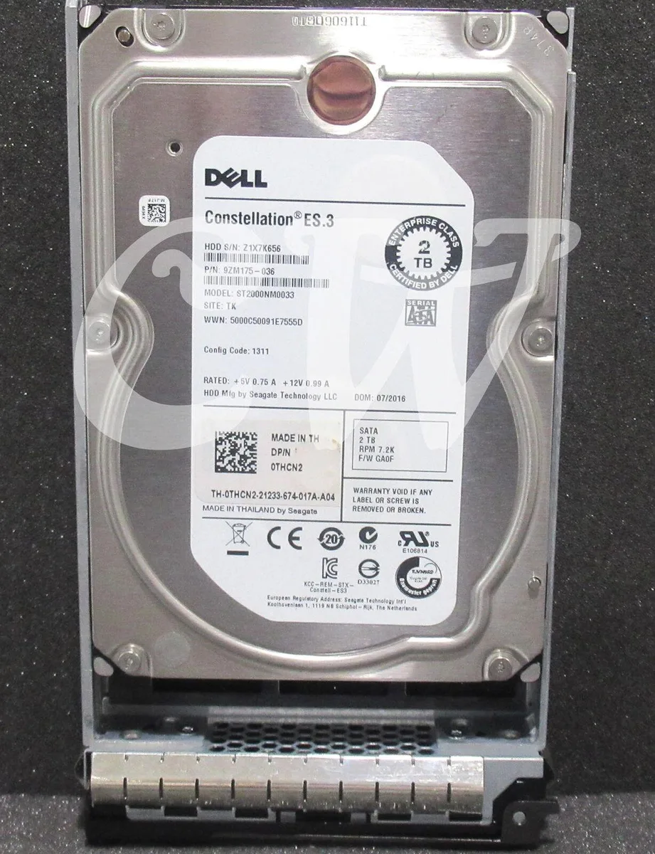 Silver 3.5 inch SATA hard drive with black Dell caddy tray