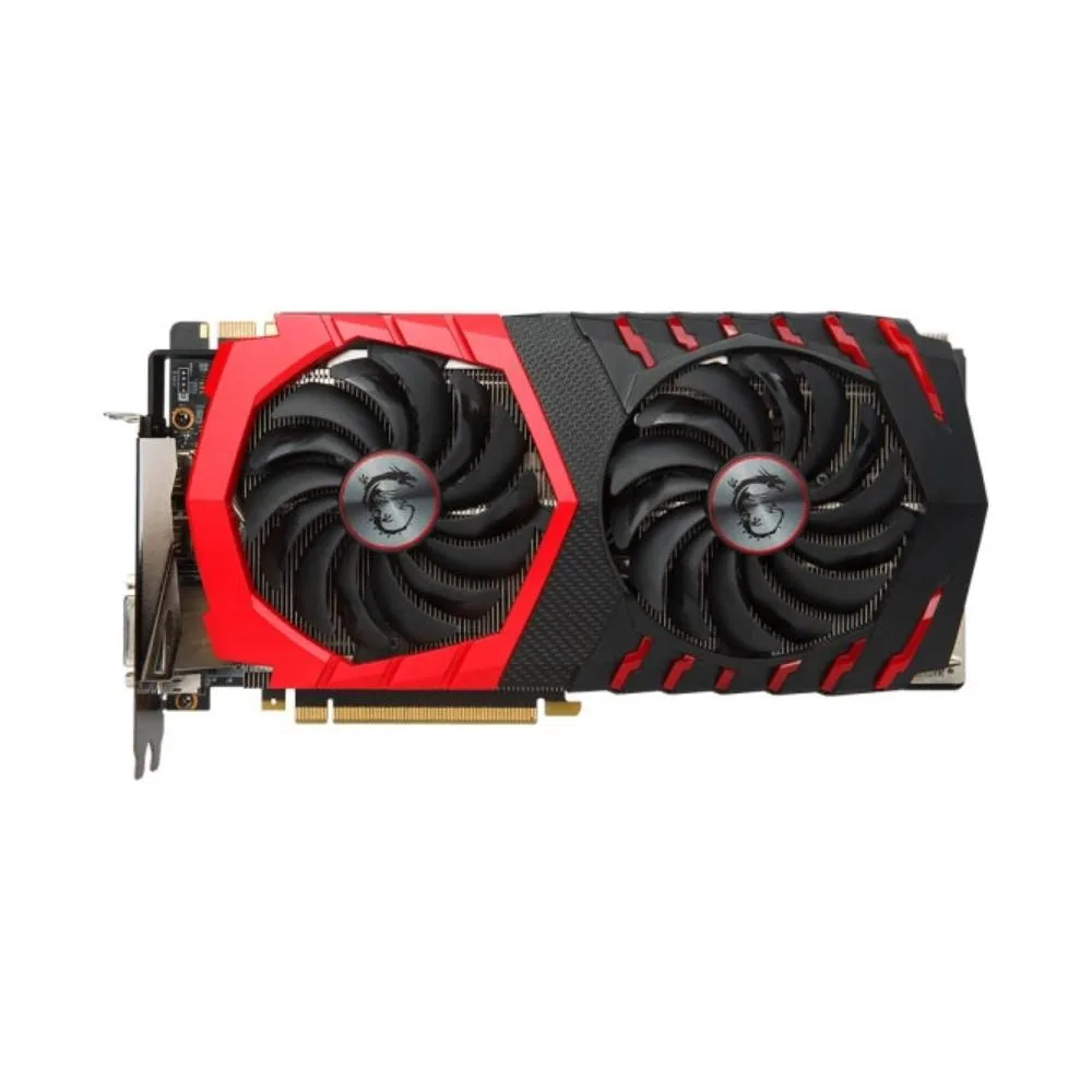 Black dual-fan graphics card with silver backplate