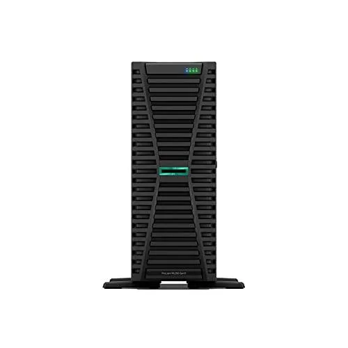 Tower server in dark grey chassis with front drive bays and ventilation grille
