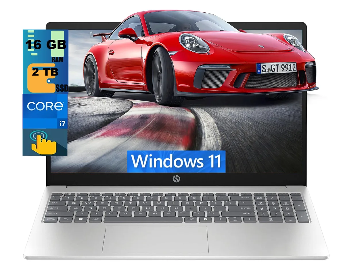 Silver HP 15 Raider laptop with 15.6 inch FHD touchscreen closed