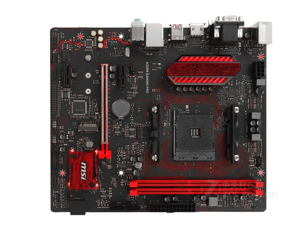 Green micro-ATX board with black heatsinks and AM4 socket