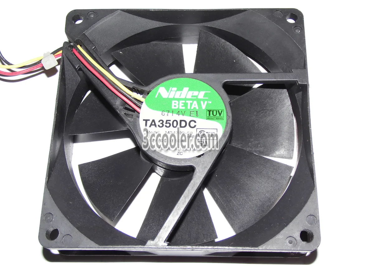 Black 92mm square cooling fan with ball bearing and three wires