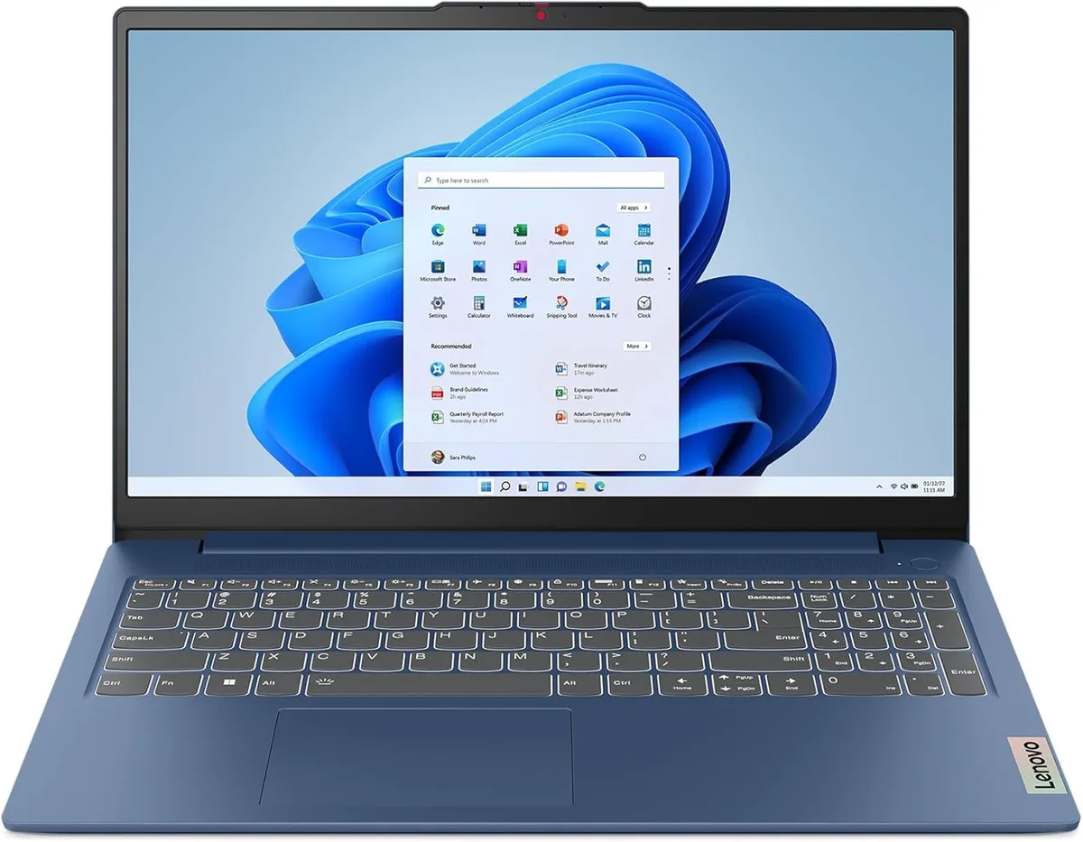 Abyss Blue Lenovo IdeaPad Slim 3 15.6 inch laptop, matte finish, non-backlit keyboard, slim profile