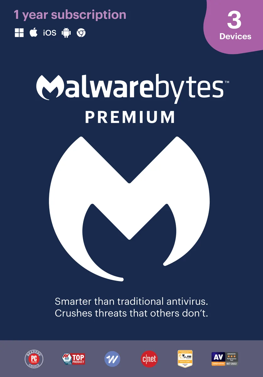 Malwarebytes Malwarebytes 854248005910 Premium 4.5 internet security 3 device 1 year key card — fotografia produktu