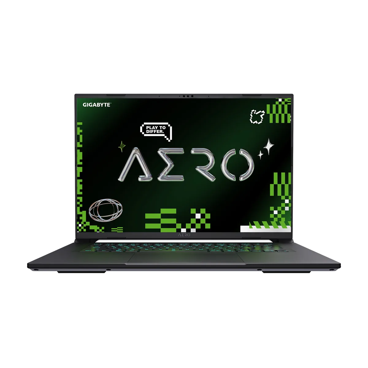 Space Gray 16-inch gaming laptop with slim bezels, thin tapered profile and matte finish