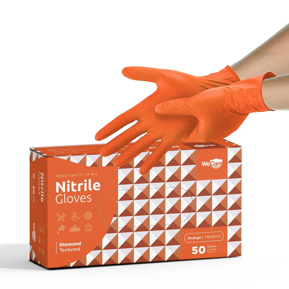 WeCare WeCare Diamond Texture Gloves 50 Count Medium Orange — снимка на продукта