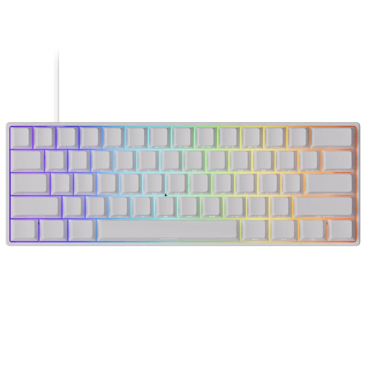 White compact 60 percent keyboard with shine-through keycaps and ARGB lighting