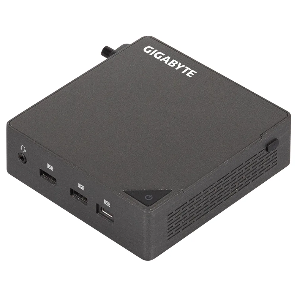 Small silver square Mini PC with rounded edges and subtle vents