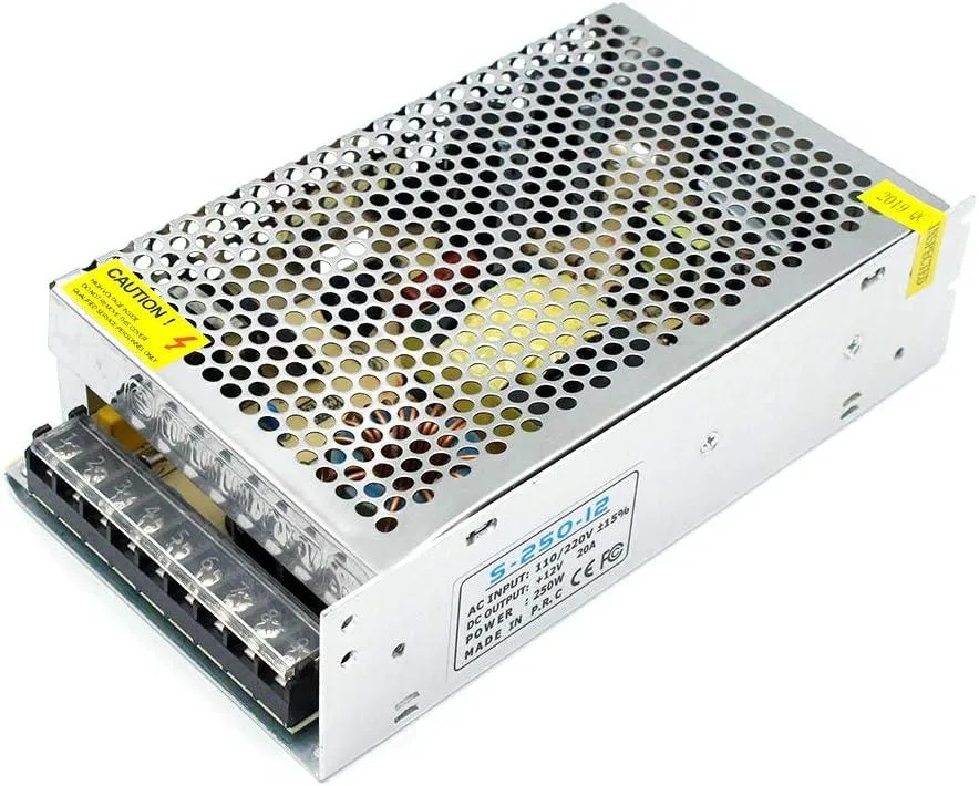 Enclosed metal power supply unit with screw terminals and cooling fan
