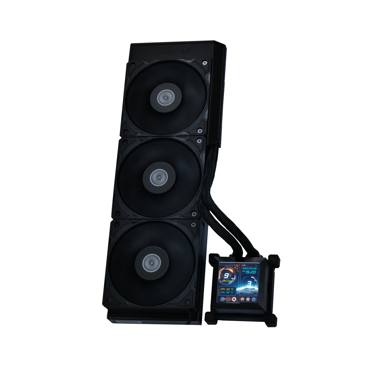 Lian Li Lian Li Hydroshift 360 AIO liquid cooler 360 mm 3×120 mm 2.88" LCD 480×480 black HSLCD36SB — Produktfoto