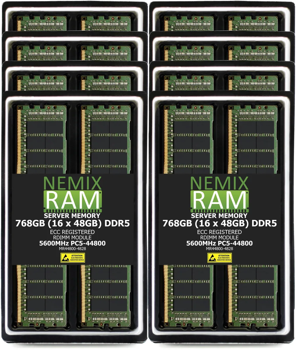 NEMIX RAM NEMIX RAM 768GB (16x48GB) DDR5 5600 CL46 2Rx8 ECC RDIMM Supermicro H13DSG-O-CPU — produktbild