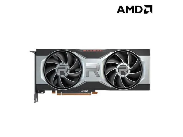 AMD Radeon RX 6700 XT reference graphics card with dual axial fans, silver shroud and black backplate, single HDMI and three