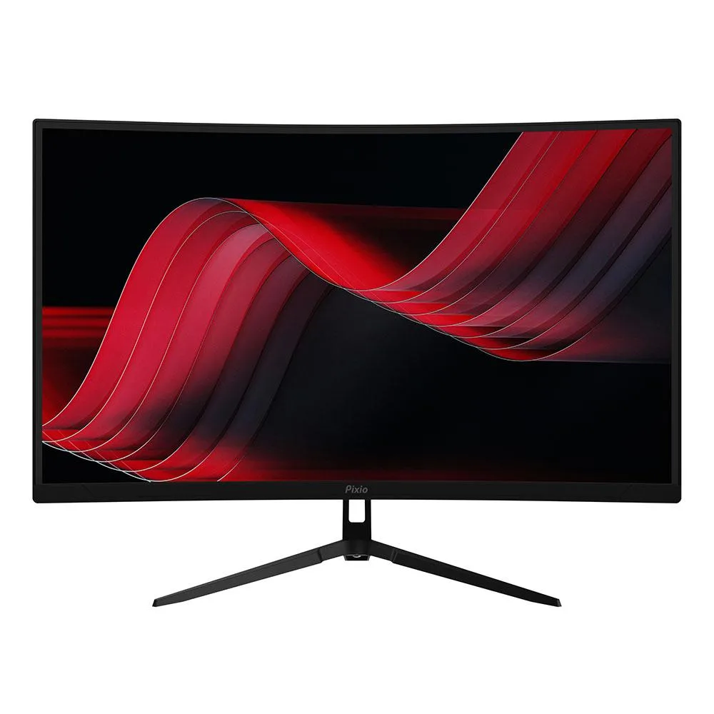 Black 27-inch curved gaming monitor with frameless matte screen on a stand
