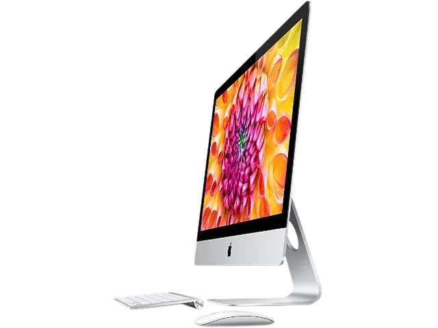 Silver aluminium all-in-one iMac with 21.5 inch display, keyboard and mouse