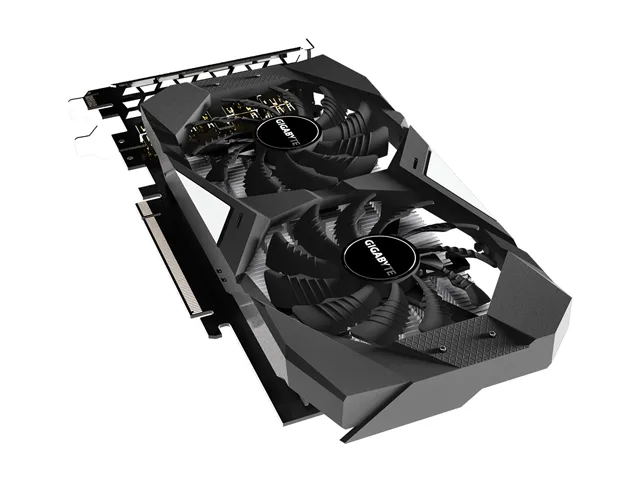GIGABYTE GTX 1650 dual-fan card with black shroud and metal backplate