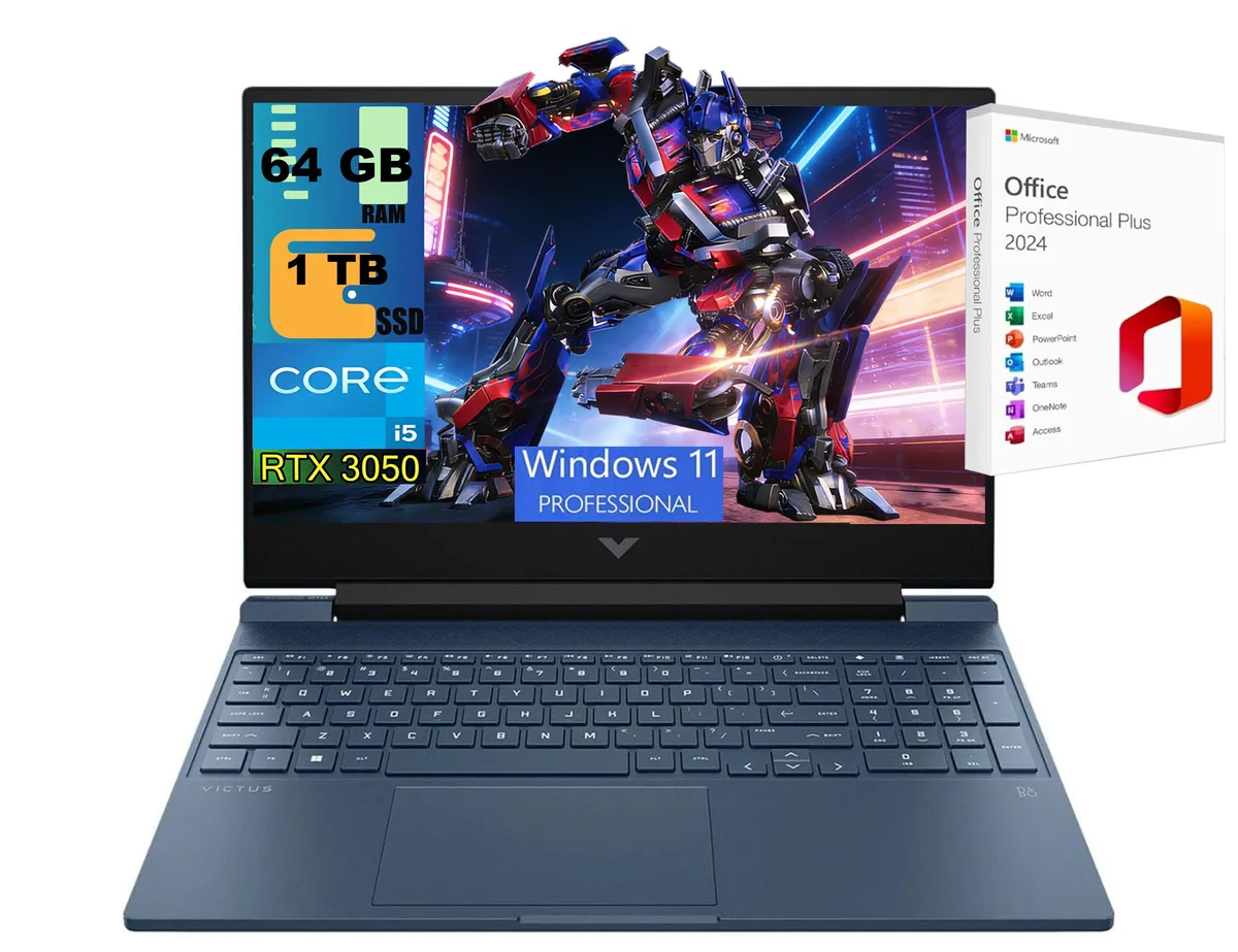HP HP Victus 15 Raider Blue i5-12450H RTX 3050 64GB 1TB PCIe gaming laptop — product photo