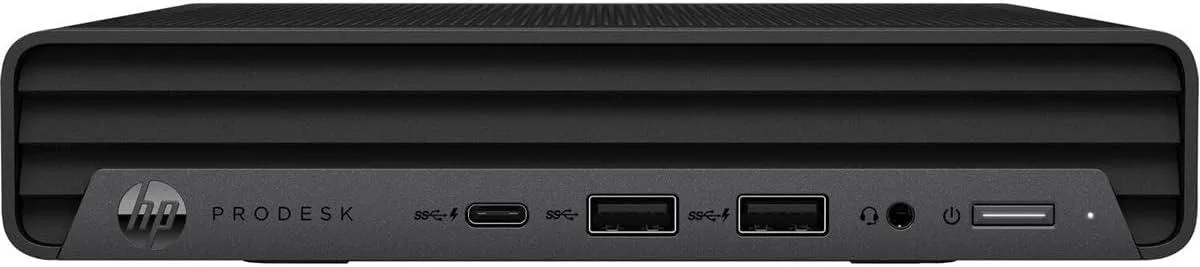 Small black mini desktop PC, compact square shape, matte finish