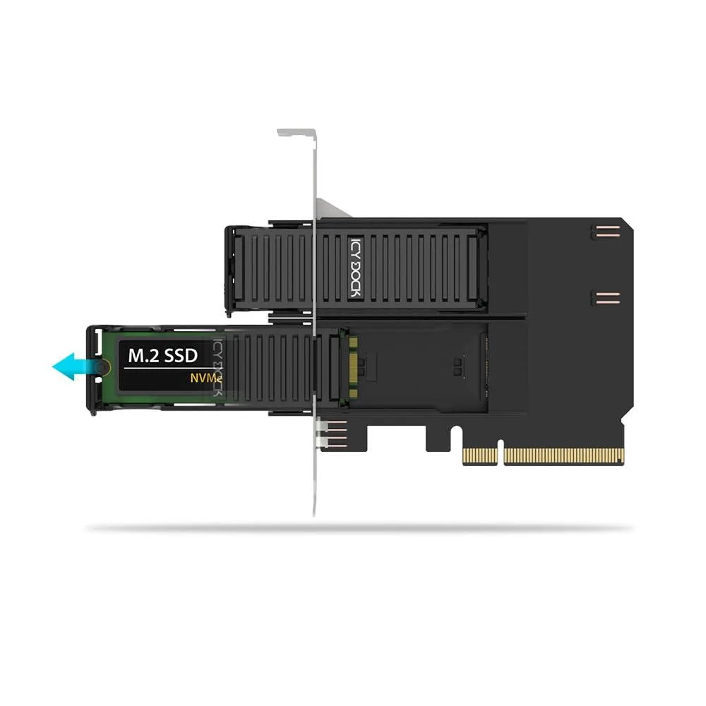 ICY DOCK ICY DOCK MB312M4P-B Dual M.2 NVMe PCIe 4.0 x8 Hard Drive Adapter — Produktfoto
