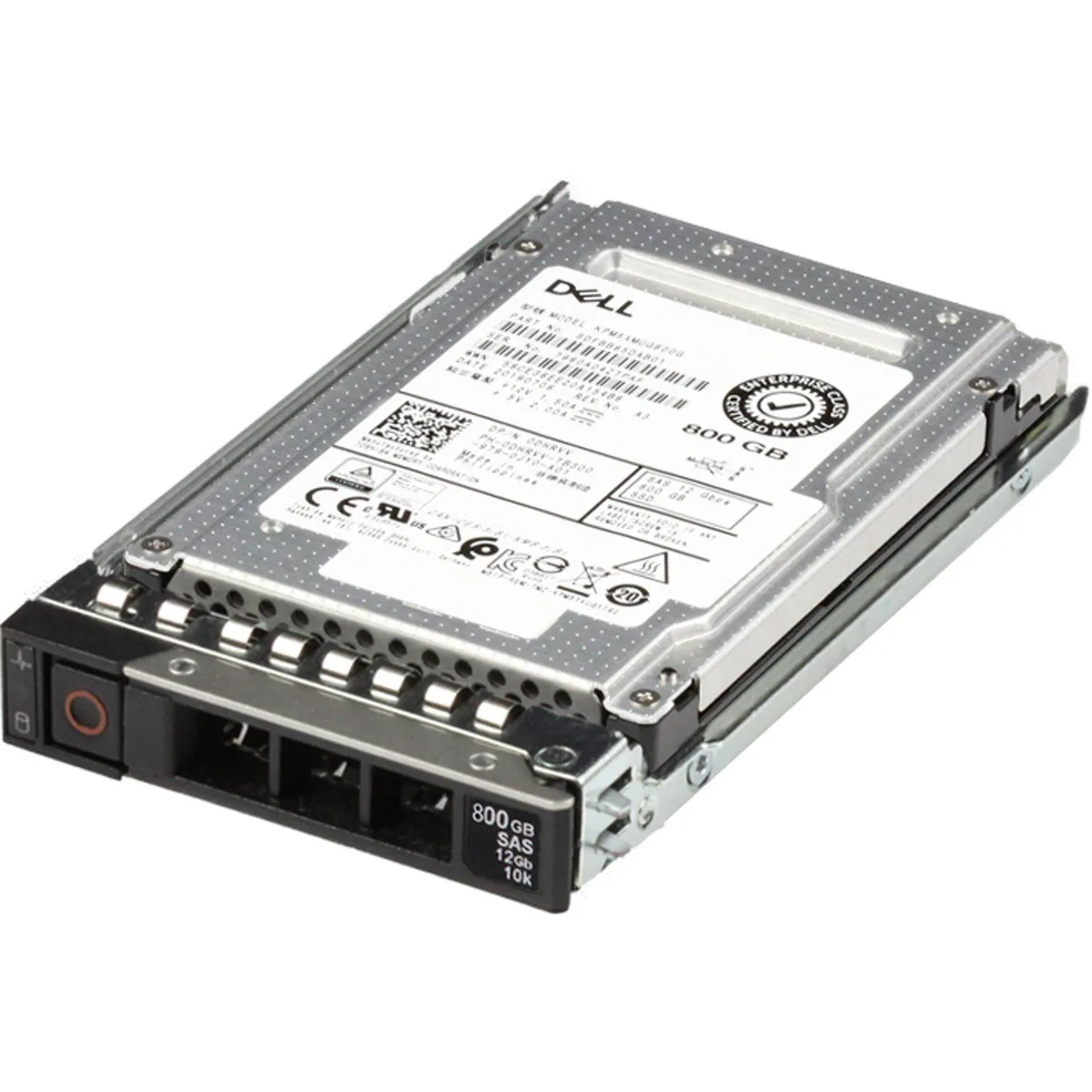 Rectangular 2.5 inch SAS SSD with silver metal casing and green circuit board visible