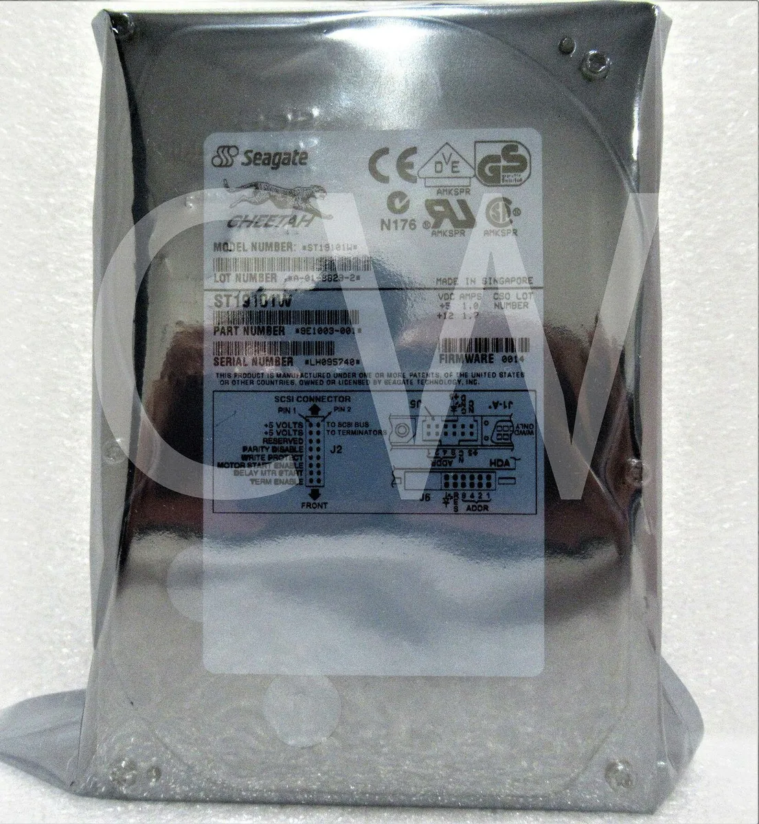 Silver 3.5 inch SCSI hard drive with 68 pin connector