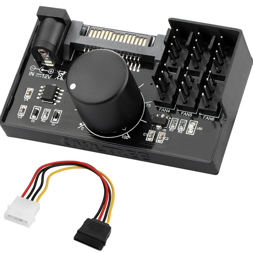  OwlTree PC042 4 Pin 12V PWM Fan Control 60W 5A 6 Fans SATA DC 5525 — product photo