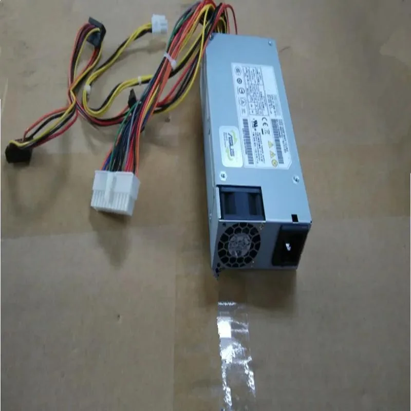 Compact 1U ATX power supply in matte black metal enclosure with rear fan grille