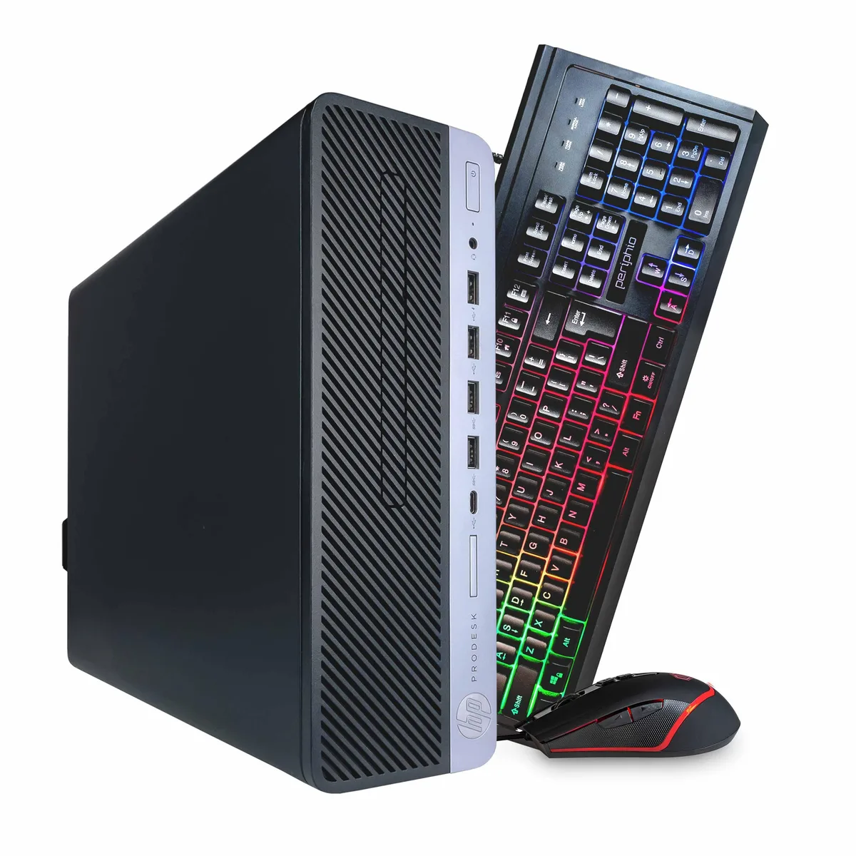 Black and silver HP ProDesk 600 G4 desktop tower