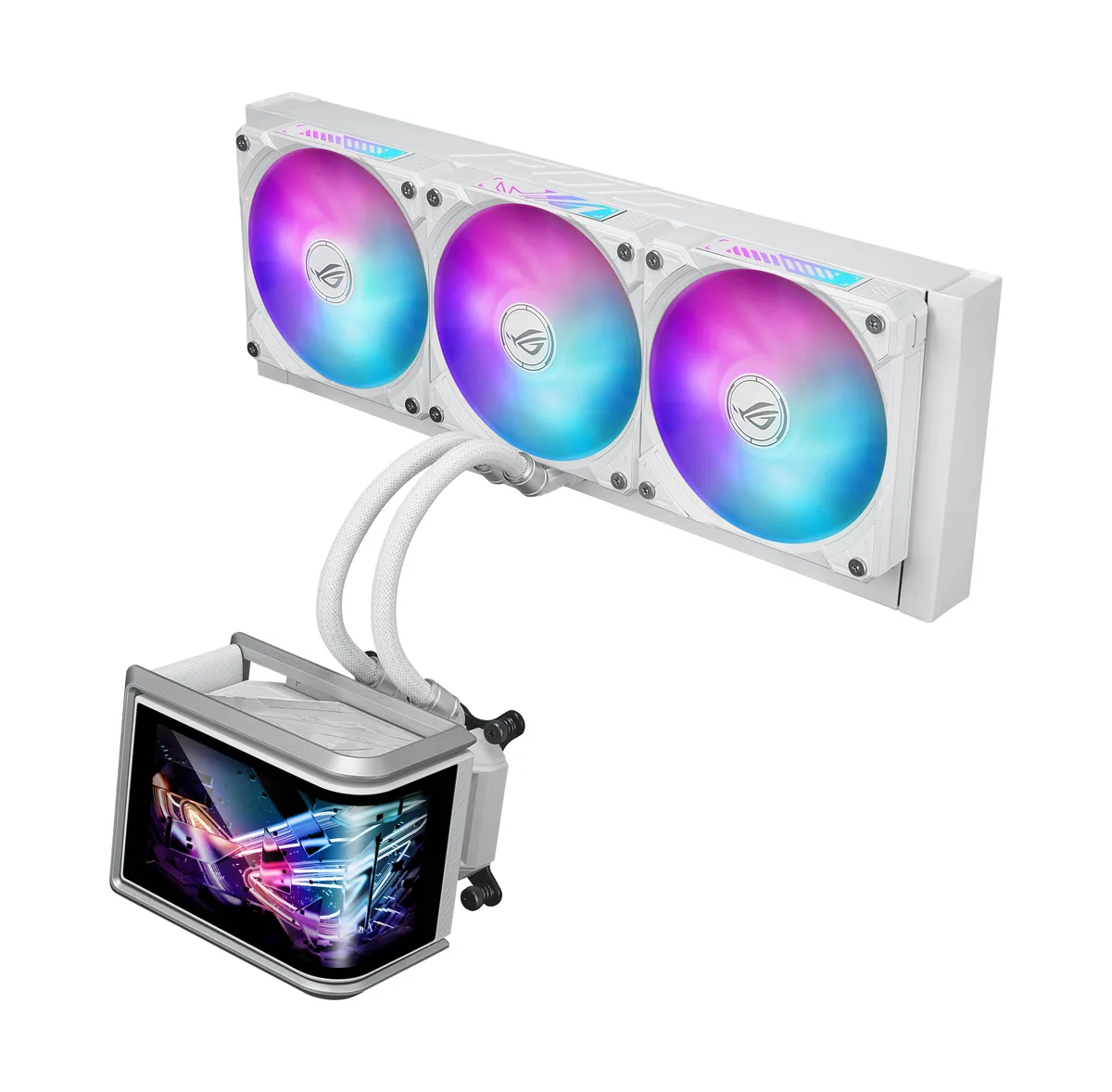 ASUS ASUS ROG RYUO IV SLC 360 ARGB WHT liquid cooler with 6.67-inch display — photo du produit