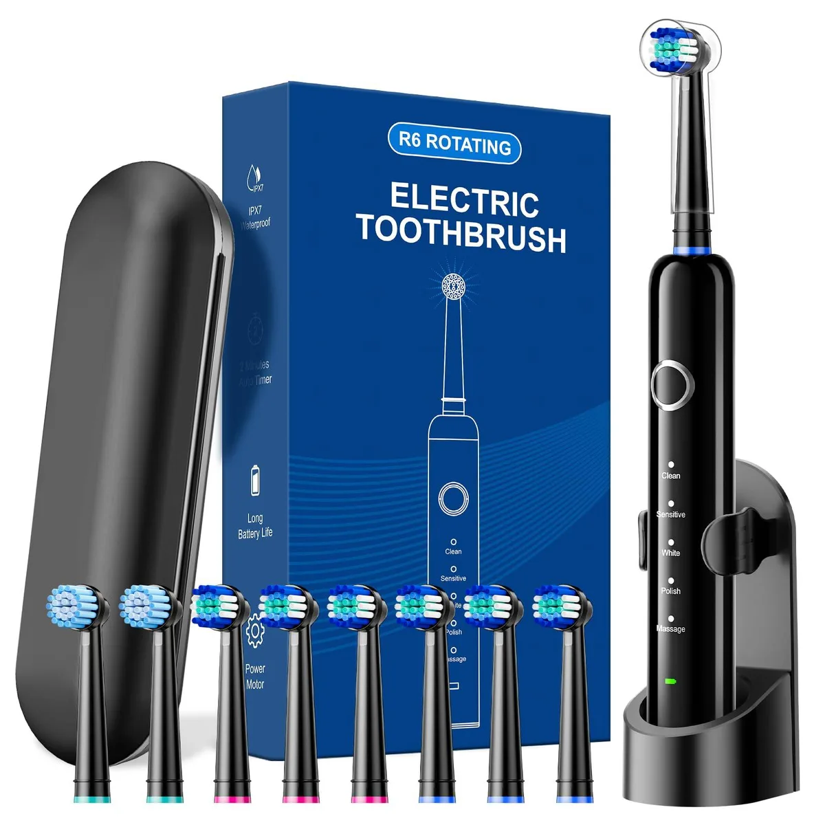  MCUDKIK R608W Oral Care Electric Toothbrush 8 Heads 5 Modes Black — foto produk
