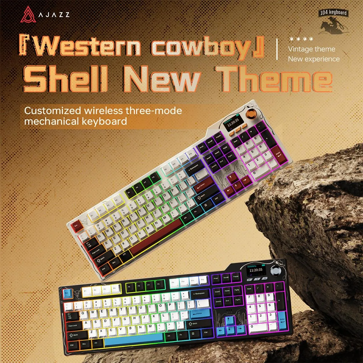 Black and grey mechanical keyboard with yellow accents, 1.14 inch colour screen, rotary knob, gasket mount, 10000mAh battery