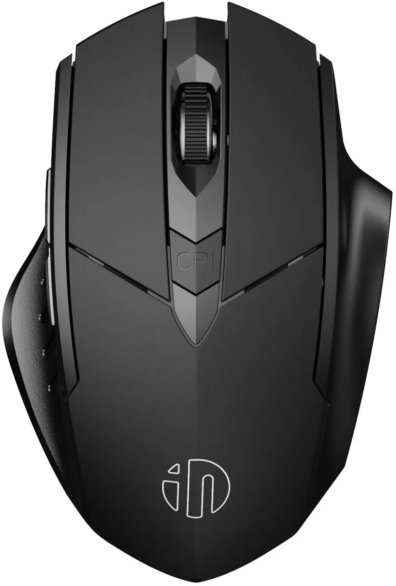 Black wireless gaming mouse with six buttons and ergonomic right-handed shape