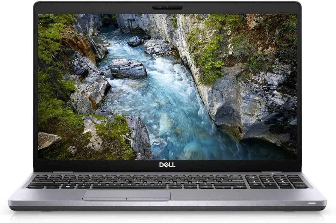Silver Dell Precision 3550 laptop closed on white background