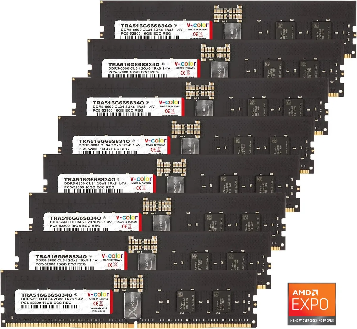 V-color V-color WRX90 OC R-DIMM 128GB (16GBx8) DDR5 6600 CL34 1.4V ECC Registered AMD EXPO — product photo