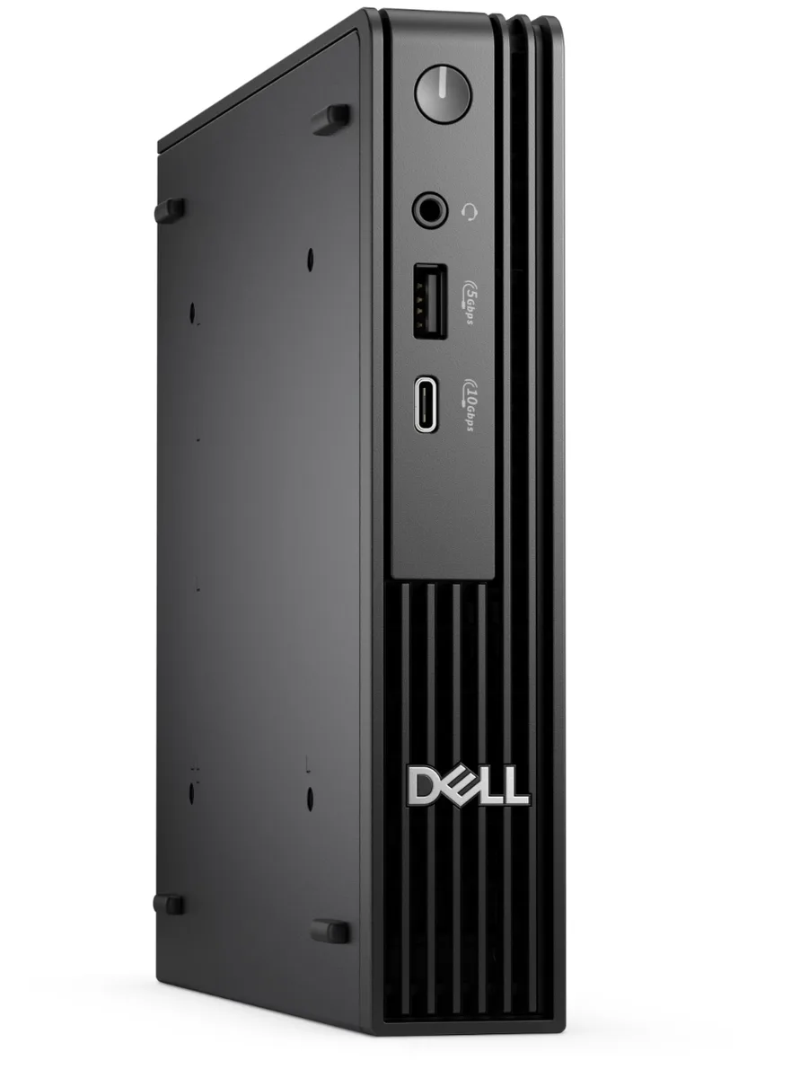 Compact black micro-tower desktop PC with matte finish