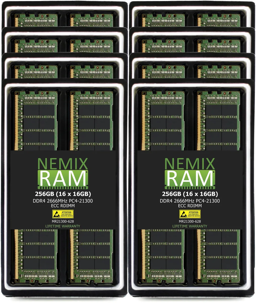 NEMIX RAM NEMIX RAM 256GB (16x16GB) DDR4 2666 PC4-21300 ECC RDIMM 2Rx8 CL19 1.2V 288-Pin for Dell PowerEdge R7425 — product photo