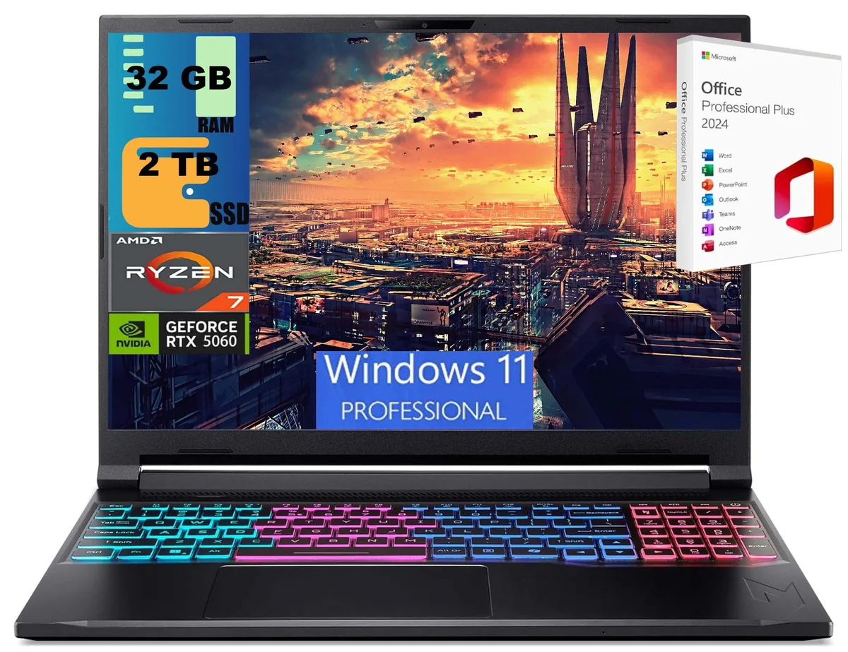 Black 16 inch gaming laptop with RGB keyboard
