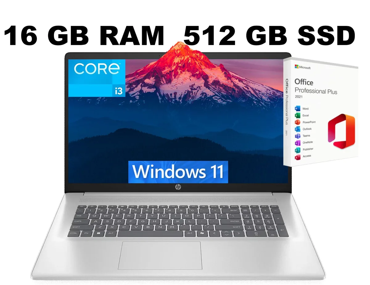HP HP 17 laptop Intel Core i3-N305 8-core 16GB 512GB PCIe SSD 17.3" HD+ Silver — product photo