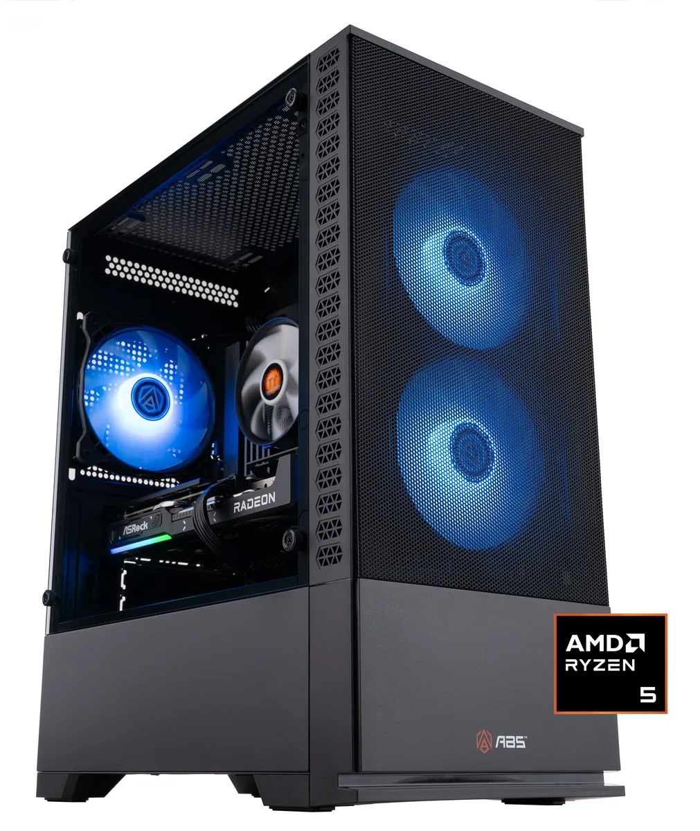 Black mATX gaming tower with RGB memory visible through side panel