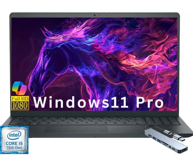 Black 15.6 inch touchscreen laptop, standard clamshell form, matte finish