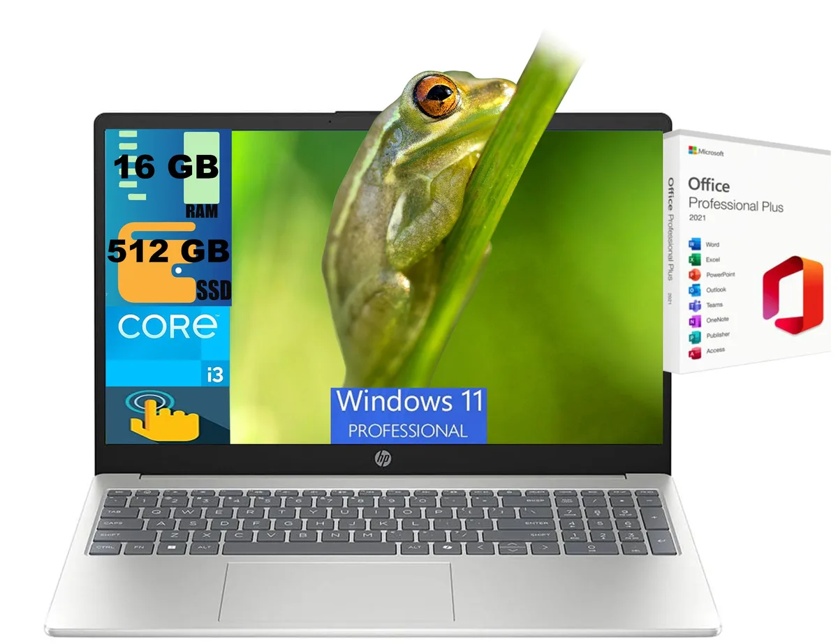 HP HP 15 laptop, Intel Core i3-1315U 6-core, 16GB DDR4, 512GB PCIe SSD, 15.6" HD touchscreen, Silver — toote foto