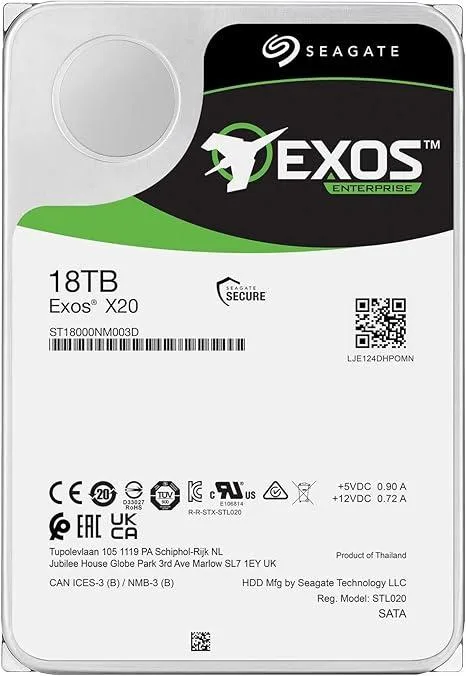 Seagate Seagate Exos X20 ST18000NM003D 18TB 7200 RPM 256MB Cache SATA 6.0Gb/s 3.5" Internal Hard Drive — Produktfoto