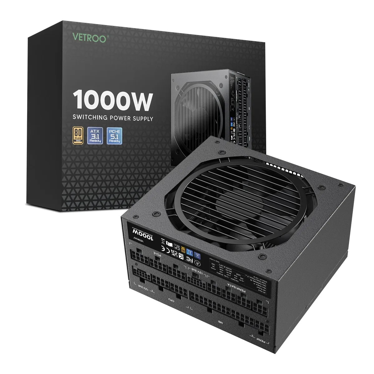 Vetroo Vetroo 1000W Black ATX 3.1 80 Plus Gold Full Modular Power Supply — photo du produit