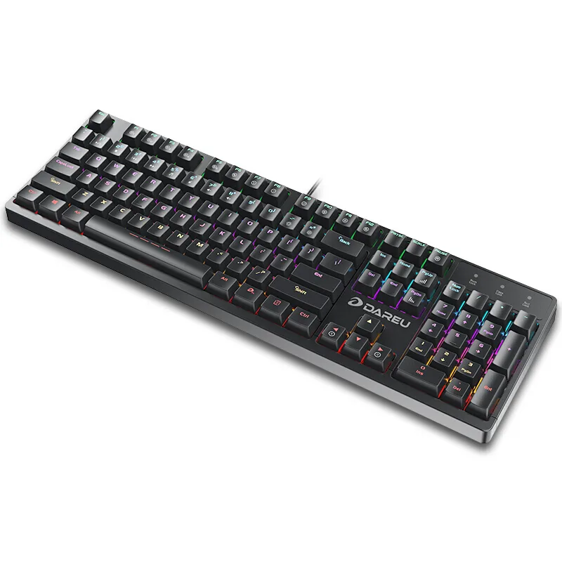 Black full-size mechanical gaming keyboard with 104 double-shot keycaps and multi-colour backlighting