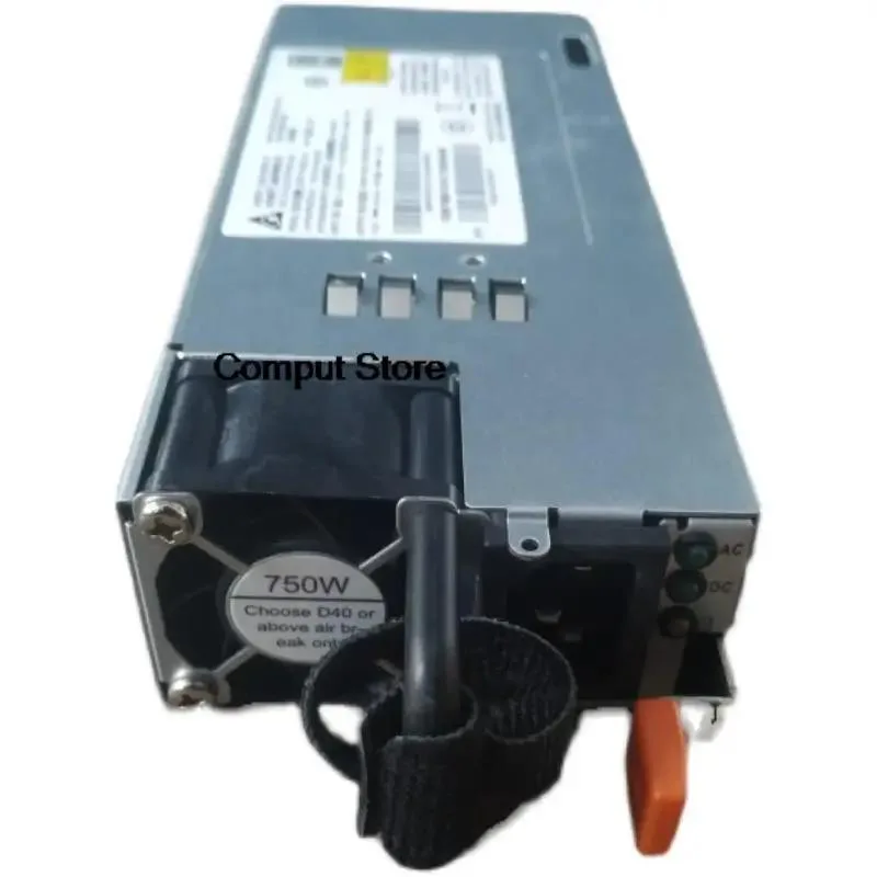 Rectangular silver ATX server power supply unit with rear fan grille and power connector