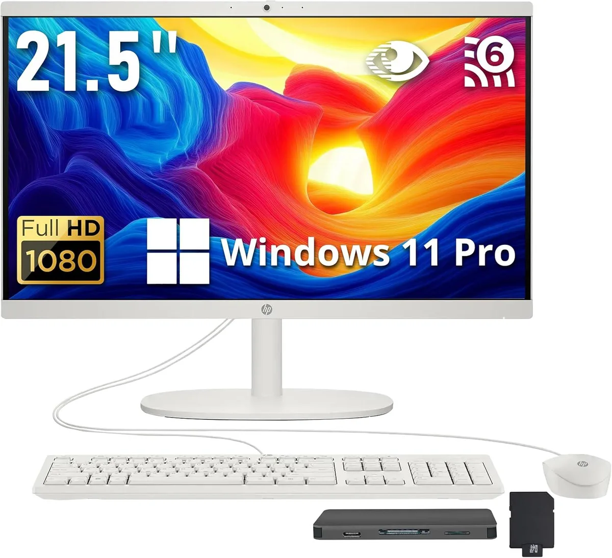 HP HP All-in-One PC 21.5" FHD Touch Intel N100 16GB DDR5 1.12TB White — tuotekuva