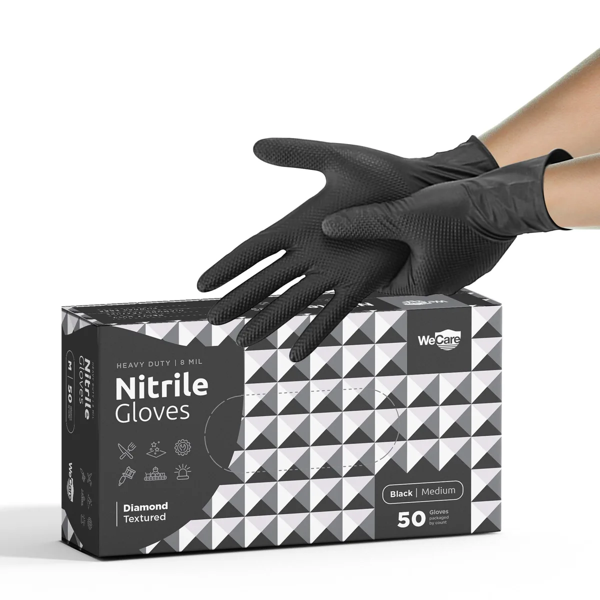 WeCare WeCare Diamond Texture Gloves 8 Mil 50 Count Medium Black — photo du produit