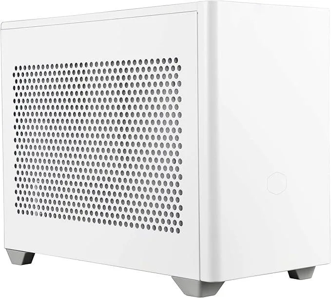 White compact tower with black accents and ARGB fans
