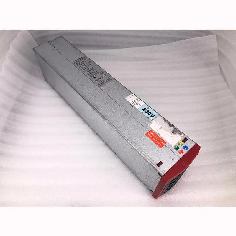 Rectangular metal ATX power supply unit with ventilation grilles